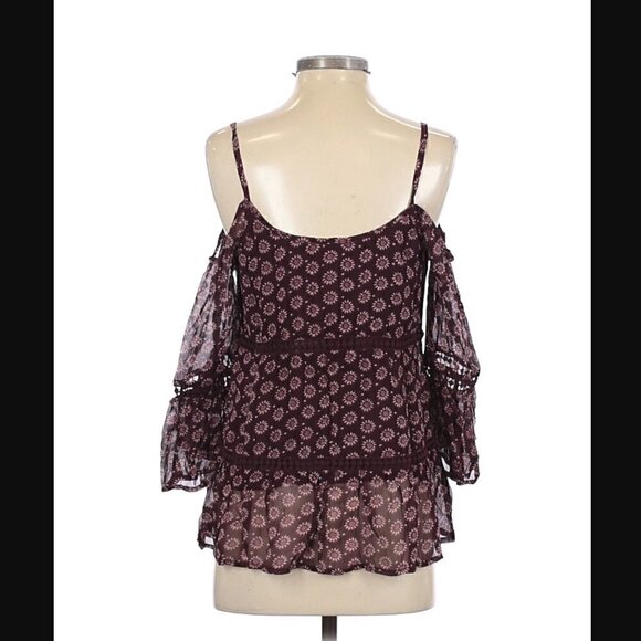 Lucky Brand Blouse XS NWT Printed Cold Shoulder Bohemian Peasant Summer Crochet - Picture 7 of 11